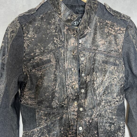 H&D Classic Leather Collection Denim Distressed Jacket Moto Women’s Small - Picture 4 of 6
